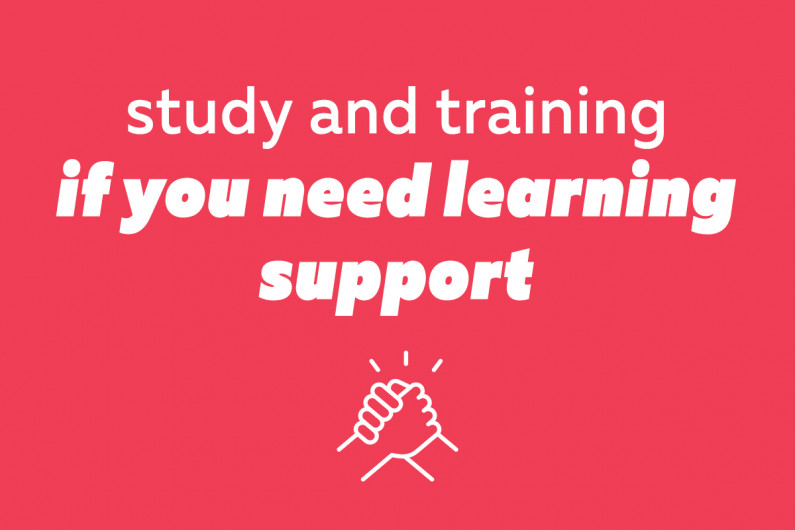 Text reads "Study and training if you need learning support"