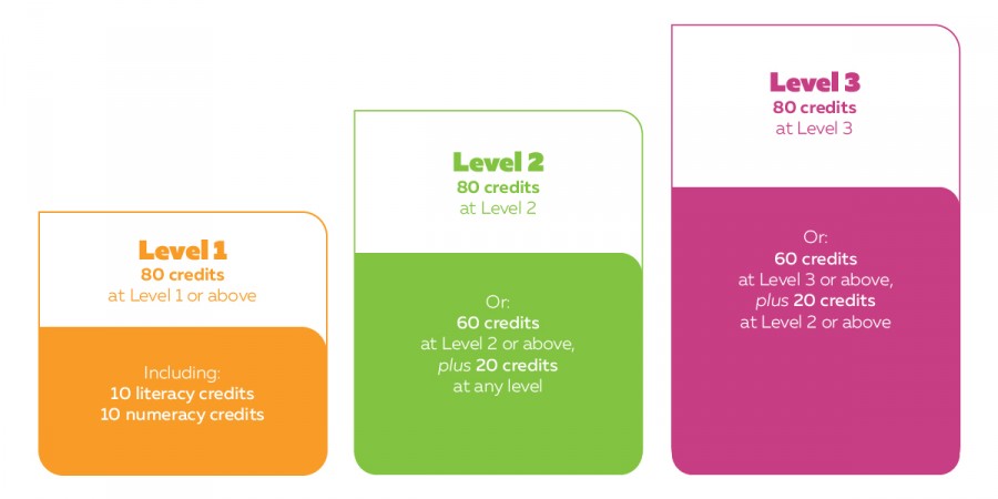 Infographic showing NCEA levels and credits