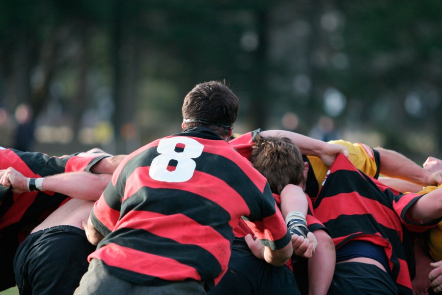 A high school rugby team playing a match